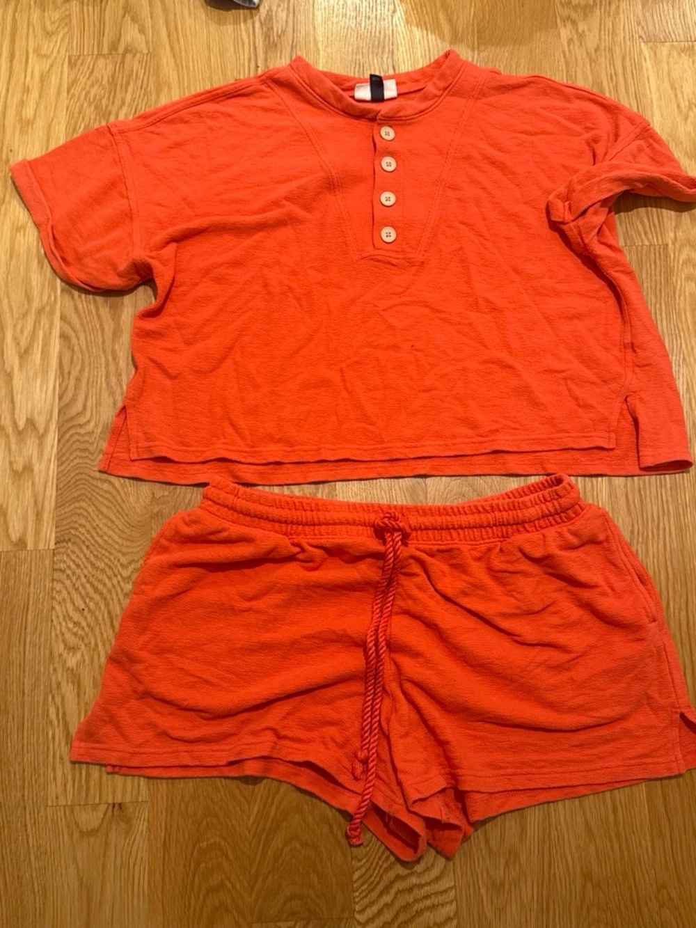 Universal Thread Orange Short-Sleeve Henley lounge Set with Shorts